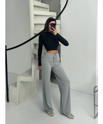 BİÇOMİ Fitilli şardonlu pantolon gri a4058