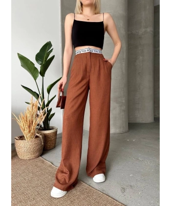 BİÇOMİ Flamlı kahve pantolon