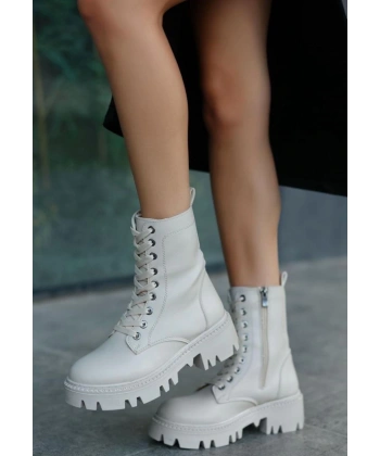 BİÇOMİ Flona Bej Cilt Bağcıklı Bot