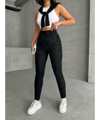 BİÇOMİ Gizli yan fermuarlı bulut desenli tayt siyah h248638