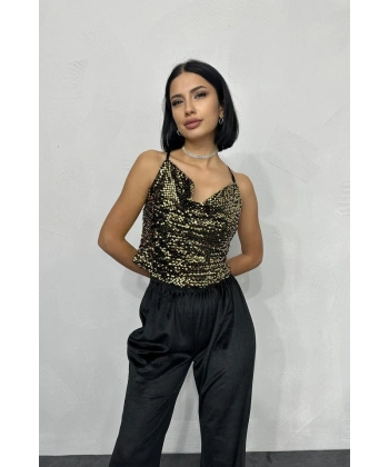Biçomi Gold Askılı Degaje Bluz