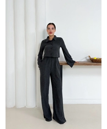 BİÇOMİ Gömlek yaka kaplama düğmeli takım antrasit st265866