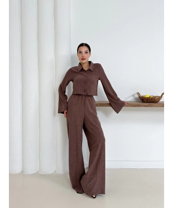 BİÇOMİ Gömlek yaka kaplama düğmeli takım kahve st265866