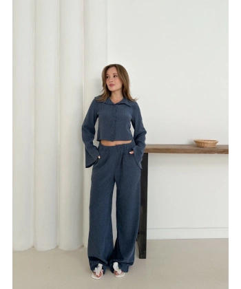 BİÇOMİ Gömlek yaka kaplama düğmeli takım lacivert st265866