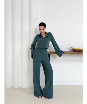 BİÇOMİ Gömlek yaka kaplama düğmeli takım petrol yeşili st265866