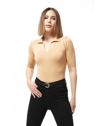 BİÇOMİ Gömlek yaka yazlık triko bluz