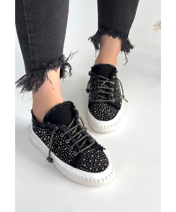 BİÇOMİ Guji Siyah Kot Bağcıklı Spor Ayakkabı