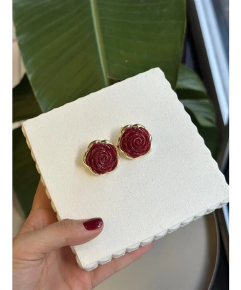 biçomi Gül Küpe - Bordo