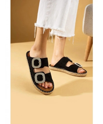 BİÇOMİ Hertas Siyah Nubuk Tokalı Terlik