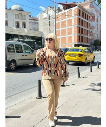 BİÇOMİ Hırka pantolon alt üst triko takım vizon