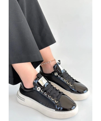 BİÇOMİ Hley Siyah Rugan Paraşüt Detaylı Bağcıklı Spor Ayakkabı