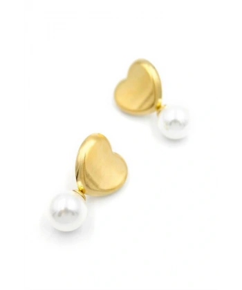 biçomi İnci Kalp Küpe - Altın