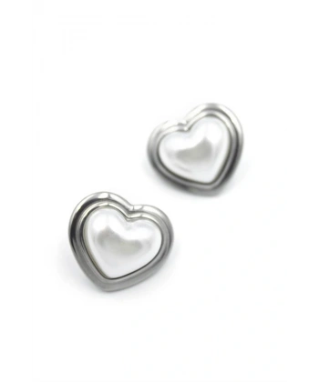 biçomi İnci Kalp Küpe - Gümüş