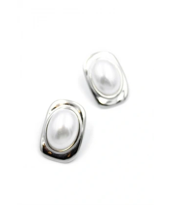 biçomi İnci Oval Küpe - Gümüş