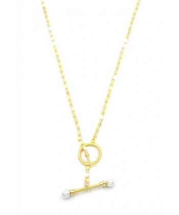 biçomi İncili Ezme Zincir  Kolye - Altın