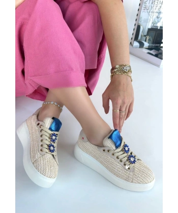 BİÇOMİ Iwer Bej Hasır Dokumalı Bağcıklı Spor Ayakkabı