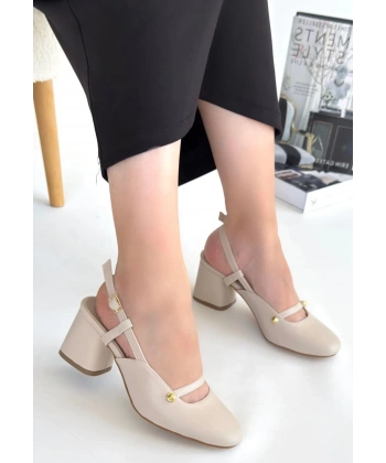 BİÇOMİ Jecci Bej Cilt Topuklu Ayakkabı