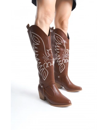 BİÇOMİ Jilla Taba Cilt Tak Çıkar Topuklu Bot Ve Çizme