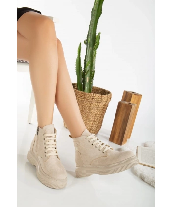 BİÇOMİ Jiwa Bej Süet Bağcıklı Bot