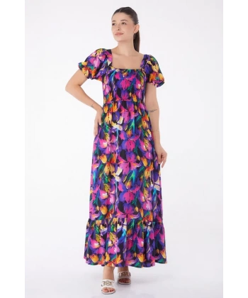 BİÇOMİ Kadın Fuşya Gipeli Kısa Kollu Elbise