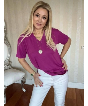 Biçomi Kadın Kısa Kollu V Yaka Bluz