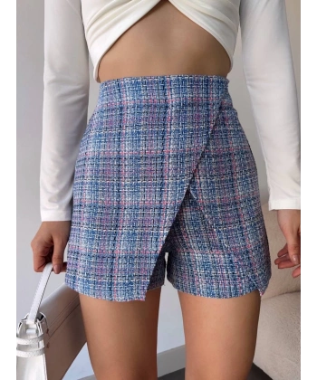 BİÇOMİ Kapaklı tüvit şort etek mavi
