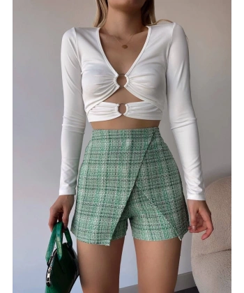 BİÇOMİ Kapaklı tüvit şort etek yeşil