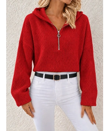 Biçomi Kapüşonlu Fermuarlı Dokulu Sweatshirt