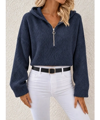 Biçomi Kapüşonlu Fermuarlı Dokulu Sweatshirt