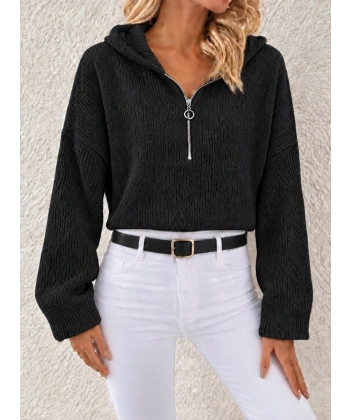 Biçomi Kapüşonlu Fermuarlı Dokulu Sweatshirt