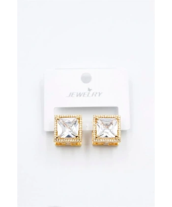 biçomi Kare Taşlı Küpe - Beyaz