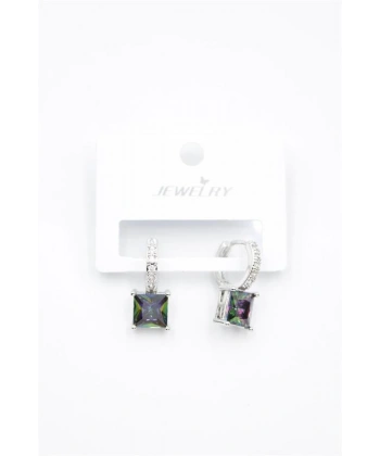 biçomi Kare Taşlı Küpe - Gümüş