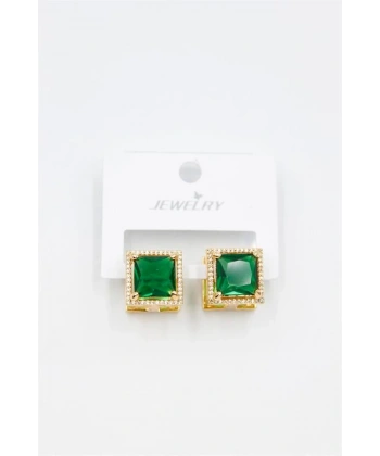 biçomi Kare Taşlı Küpe - Yeşil