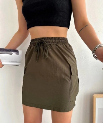 BİÇOMİ Kargo cep ince paraşüt etek haki s241019