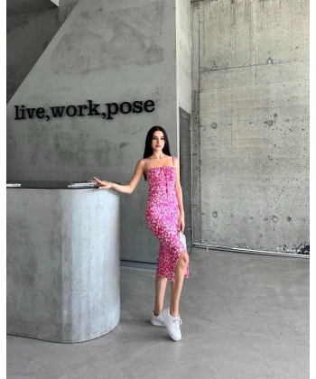 BİÇOMİ Kaşkorse Desenli askılı elbise