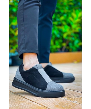 BİÇOMİ KB-007  Kuback Siyah Gri Siyah Yüksek Taban Tek Bant Bağcıksız Günlük Erkek