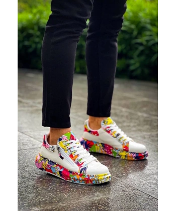 BİÇOMİ KB-02  Kuback Bağcıklı Crocodile Beyaz Kırmızı Günlük Erkek Ayakkabı