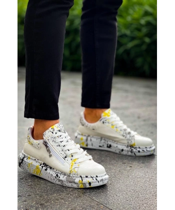BİÇOMİ KB-02  Kuback  Bağcıklı Crocodile Beyaz Sarı Günlük Erkek Ayakkabı