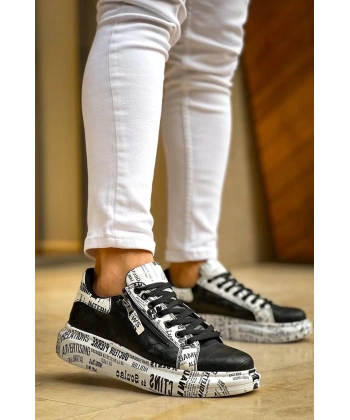 BİÇOMİ KB-02  Kuback Bağcıklı Crocodile Siyah Gazete Günlük Erkek Ayakkabı