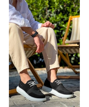 BİÇOMİ KB-042  Kuback Bağcıklı  Siyah Deri Tozu Beyaz Taban Günlük Erkek Ayakkabı