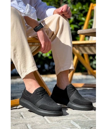 BİÇOMİ KB-042  Kuback Bağcıklı  Siyah Deri Tozu Siyah Taban Günlük Erkek Ayakkabı