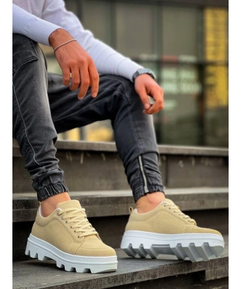 BİÇOMİ KB-056 Kuback Bej Süet Beyaz Yüksek Taban Günlük Spor Ayakkabı