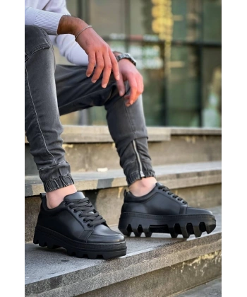 BİÇOMİ KB-056 Kuback Siyah Cilt Siyah Yüksek Taban Günlük Spor Ayakkabı