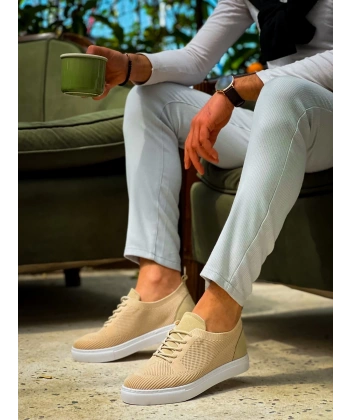 BİÇOMİ KB-101 Kuback Bej Triko Bağcıklı Günlük Erkek Ayakkabı