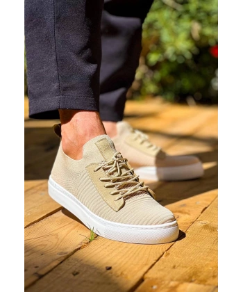BİÇOMİ KB-110  Kuback Bej Triko Yüksek Taban Bağcıklı Günlük Erkek Ayakkabı