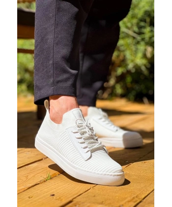 BİÇOMİ KB-110  Kuback Beyaz Triko Yüksek Taban Bağcıklı Günlük Erkek Ayakkabı