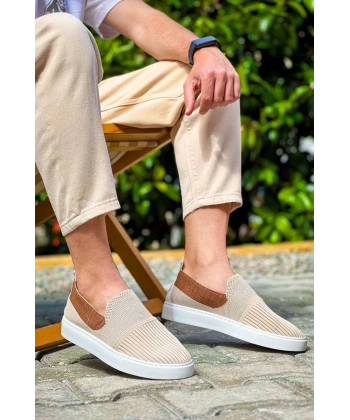 BİÇOMİ KB-114  Kuback Bej Taba Triko Yüksek Taban Bağcıksız Günlük Erkek Ayakkabı