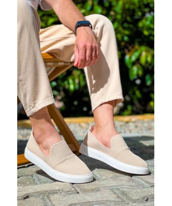 BİÇOMİ KB-114  Kuback  Bej Triko Yüksek Taban Bağcıksız Günlük Erkek Ayakkabı