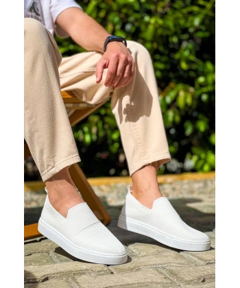 BİÇOMİ KB-114  Kuback Beyaz Triko Yüksek Taban Bağcıksız Günlük Erkek Ayakkabı