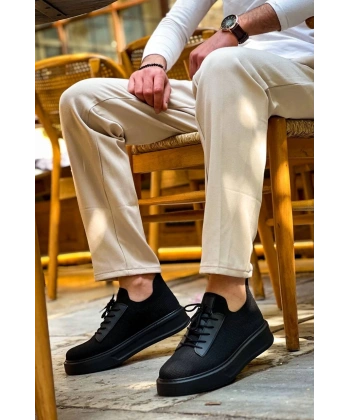 BİÇOMİ KB-116 Kuback Siyah Siyah Taban Bağcıklı Triko Günlük Erkek Ayakkabı